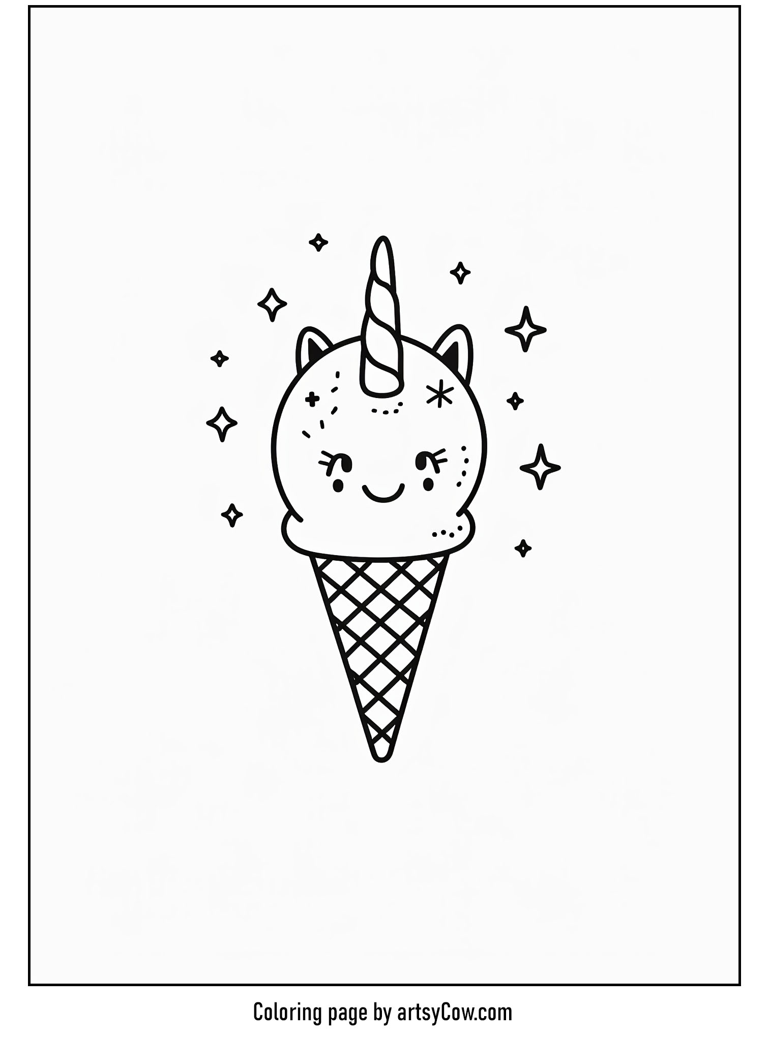 Magical Unicorn Ice Cream Treat Coloring Page